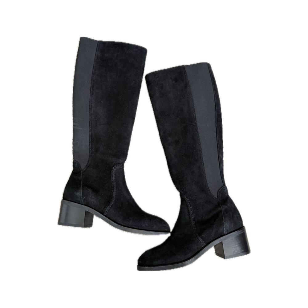 Aquatalia Jordan Black Suede Weatherproof Heeled Riding Boot Size 6